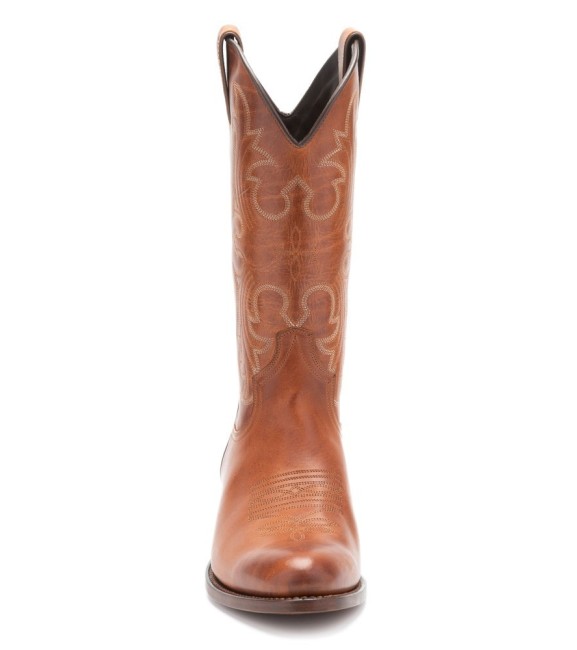 Bottes Cowboy Montana 9D - Cuir Africain Exotique, Harnais Os/marron - Fait Main - Rare