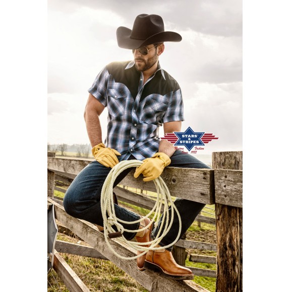Chemise Western Homme Stars & Stripes Noir Et Blanc - Style Country, Fait Main, Vintage