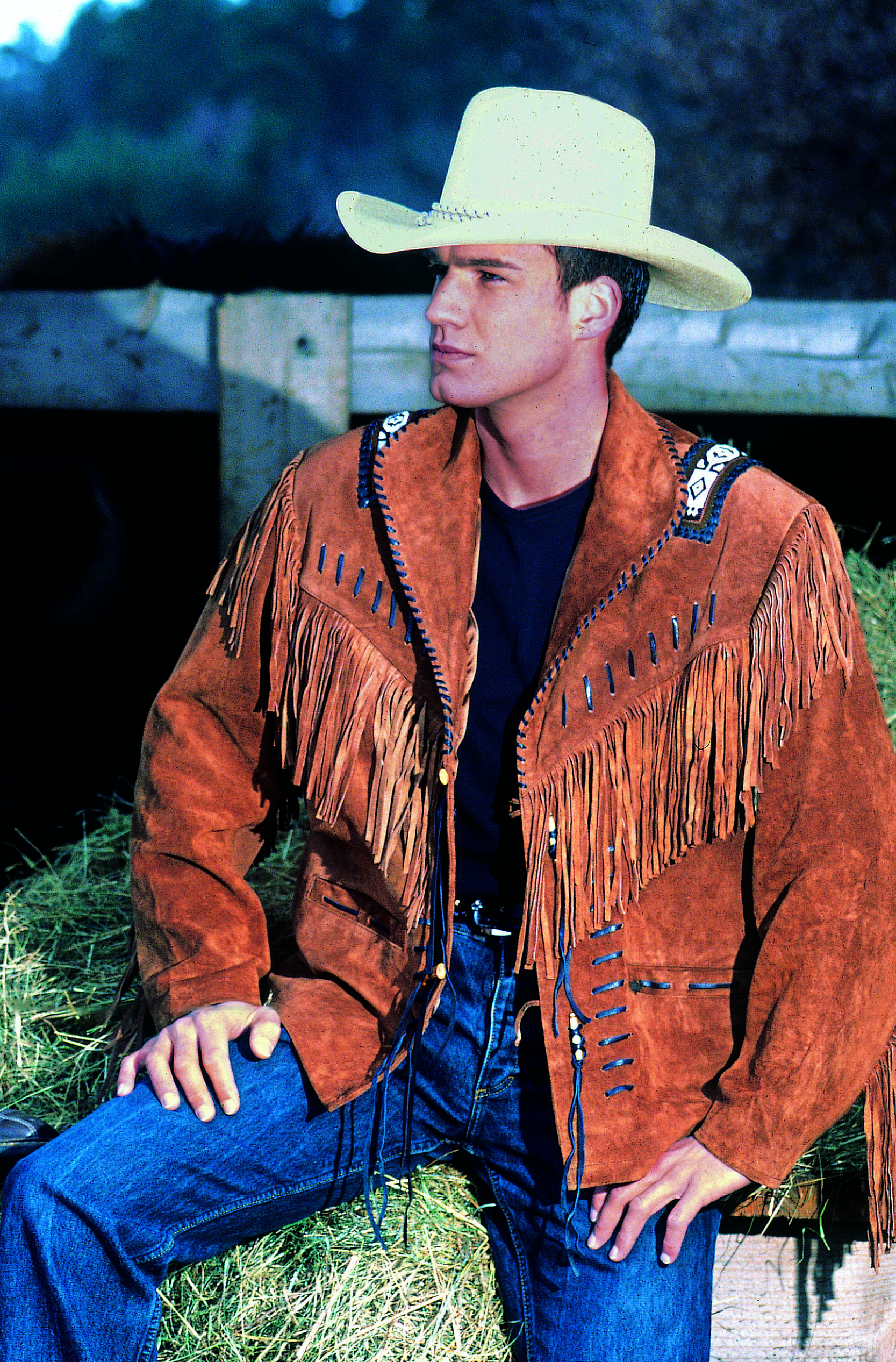 Mens Western Wear Unique Tan Daim Cowboy fringe native american Coat 