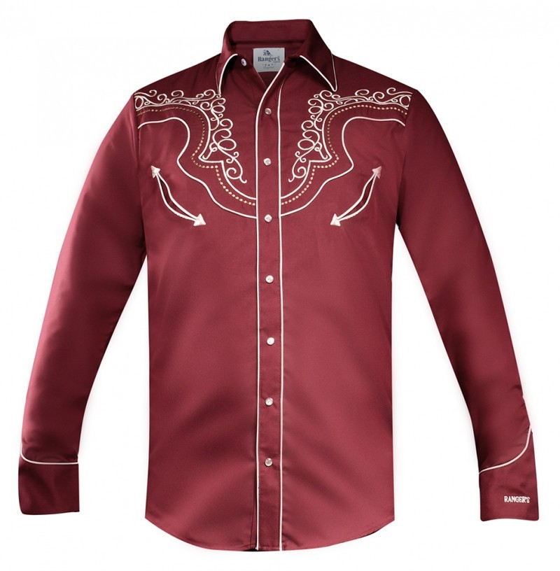 Mar Cambiable Empresario 012CA01 Vino | Camisa cowboy para hombre Ranger's color vino con bordado  beige - Corbeto's Boots