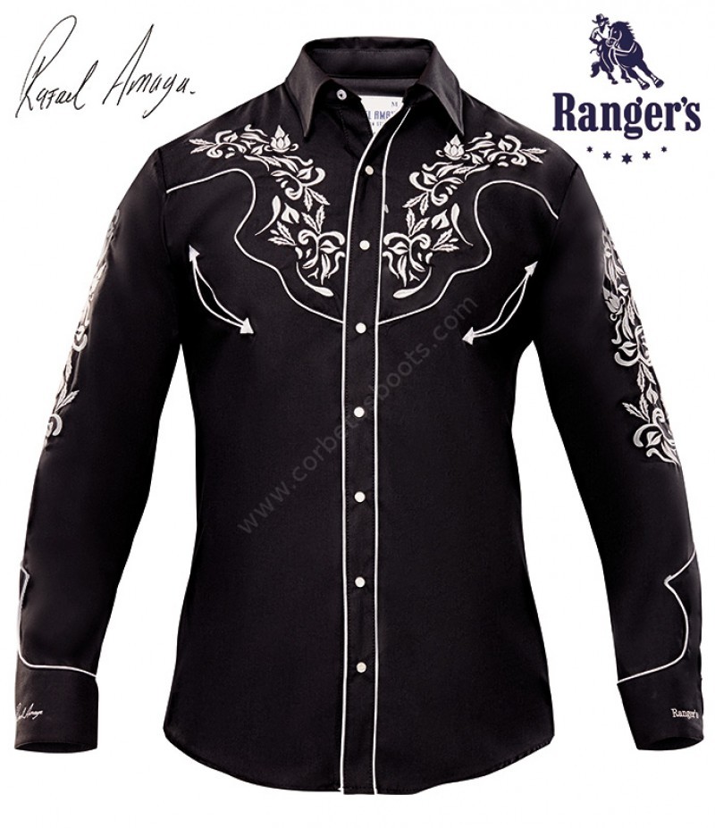 Para aumentar Armario Violín 051CA01 Negro | Camisa negra Ranger's colección Rafael Amaya bordado floral  mangas - Corbeto's Boots