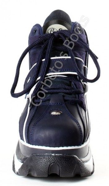 1348-14 Nobuck Marino-Piping Blanco | Buffalo navy blue leather platform boots - Corbeto's Boots
