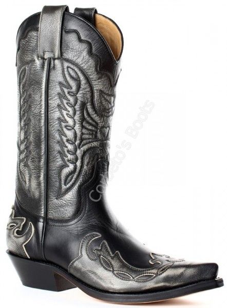 1927 Milanelo Oil Negro | Mayura unisex combined ash and black leathers cowboy boots - Corbeto's Boots