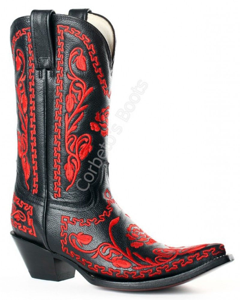 los padres de crianza Retocar Sindicato 2198 Venado Negro-Piteado Rojo | Buffalo Boots ladies black deer skin  cowboy boots with red embroideries - Corbeto's Boots