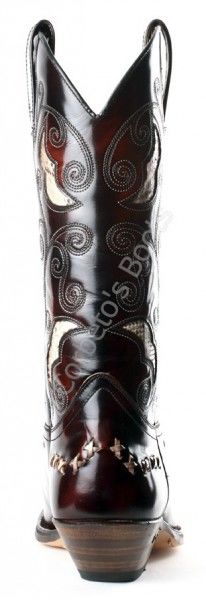 2829 Cuervo Florentic Fuchsia  Sendra shiny burgundy leather cowboy boots  with decorated vamp and snake skin details - Corbeto's Boots
