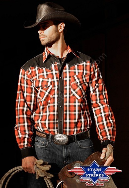 JAYDEN Camisa cowboy a rojinegros con canesú Stars & Stripes para hombre - Corbeto's Boots