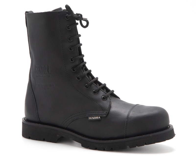 6478 Acero Sprinter Negro 10 eye black tanned leather Sendra military style boots with steel cap - Corbeto's Boots