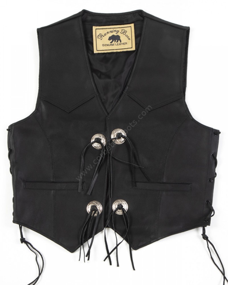 LW-50 | Basic plain black cowhide western waistcoat with conchos