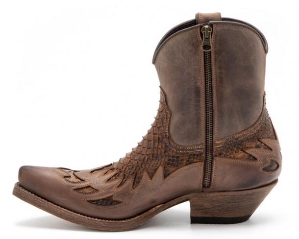 Mens Mayura mid leg distressed brown leather and snake skin western boots