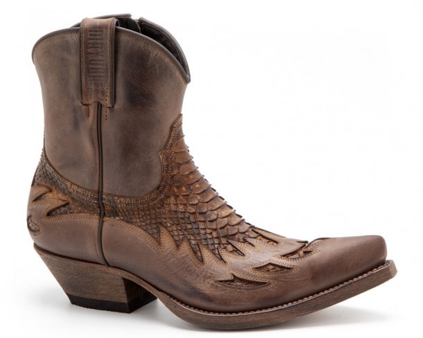 Mens Mayura mid leg distressed brown leather and snake skin western boots