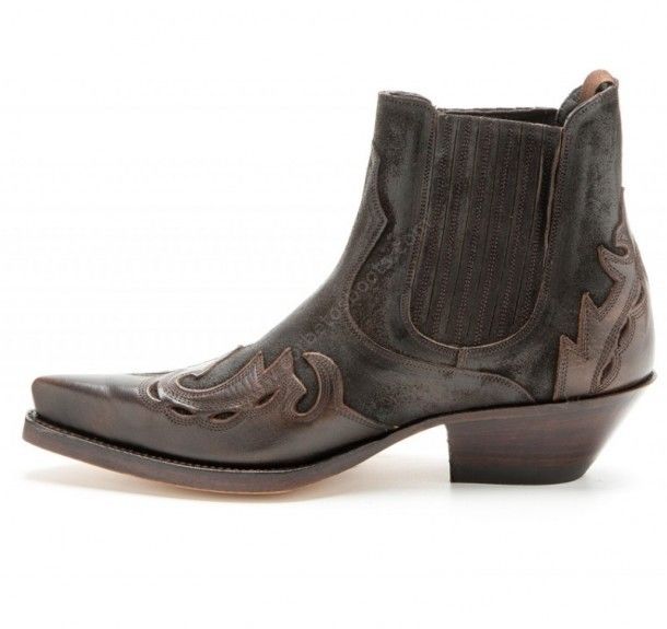 037 Manchado Cuero-Serra Prin | Mens Mayura Boots brown leather combined cowboy ankle boots
