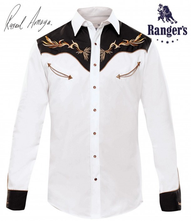 Camisa ranchera blanca y negra para hombre Rafael Amaya