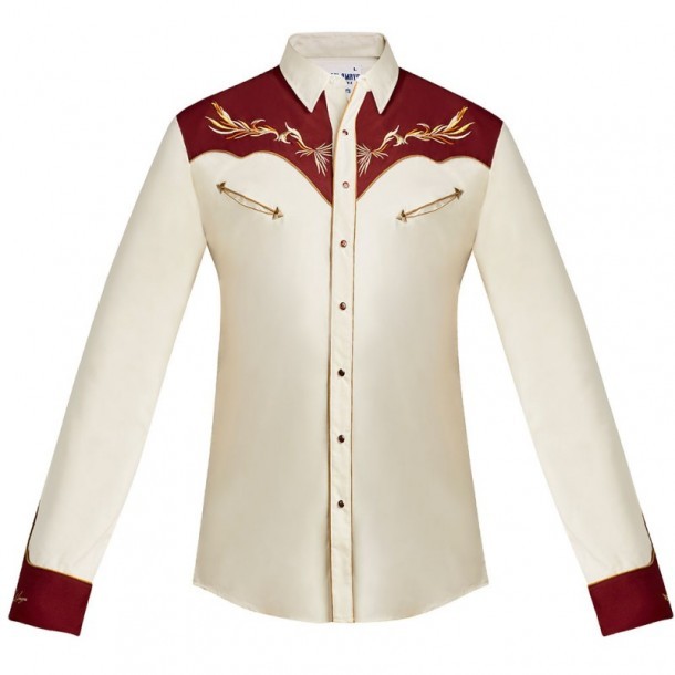 Limited edition Rafael Amaya beige and burgundy cowboy shirt