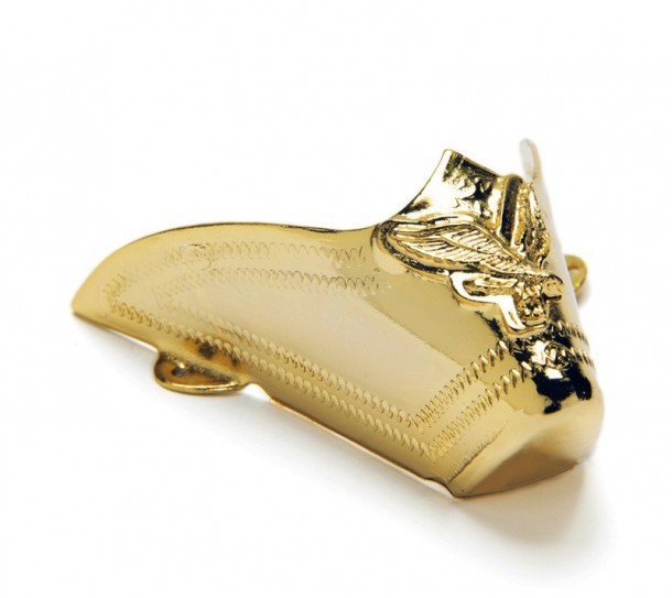 Decorative golden metal tips for western boots with embedded eagle