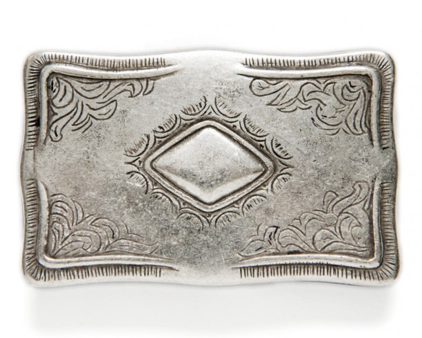 Antique look rectangular western belt buckle