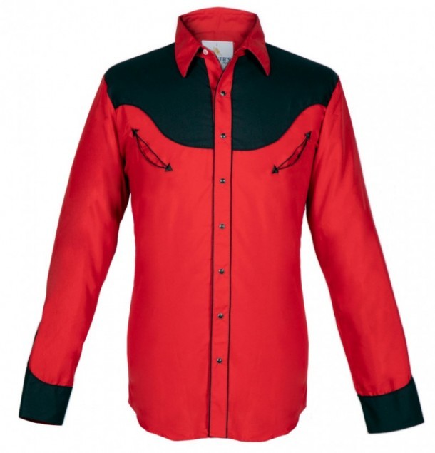 Red and black mens classic American rockabilly long-sleeved shirt