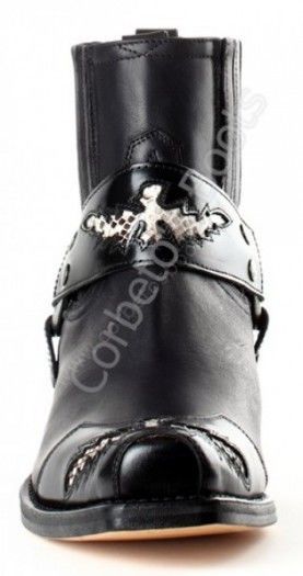 10543 Seta Florentic Negro-Sprinter Negro | Botín para hombre Sendra Boots punta cuadrada combinación cuero negro con arnés