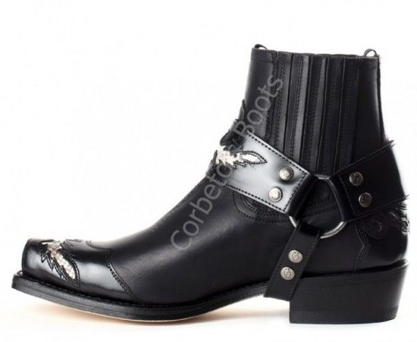 10543 Seta Florentic Negro-Sprinter Negro | Botín para hombre Sendra Boots punta cuadrada combinación cuero negro con arnés