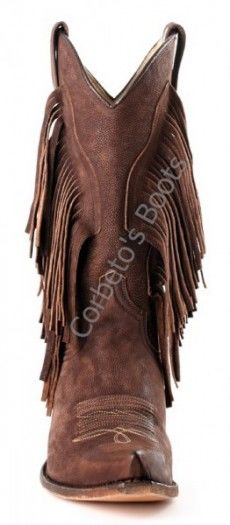 10552 Cuervo Inca Oxido 432 Cafe | Bota cowboy Sendra cuero marrón con flecos para mujer