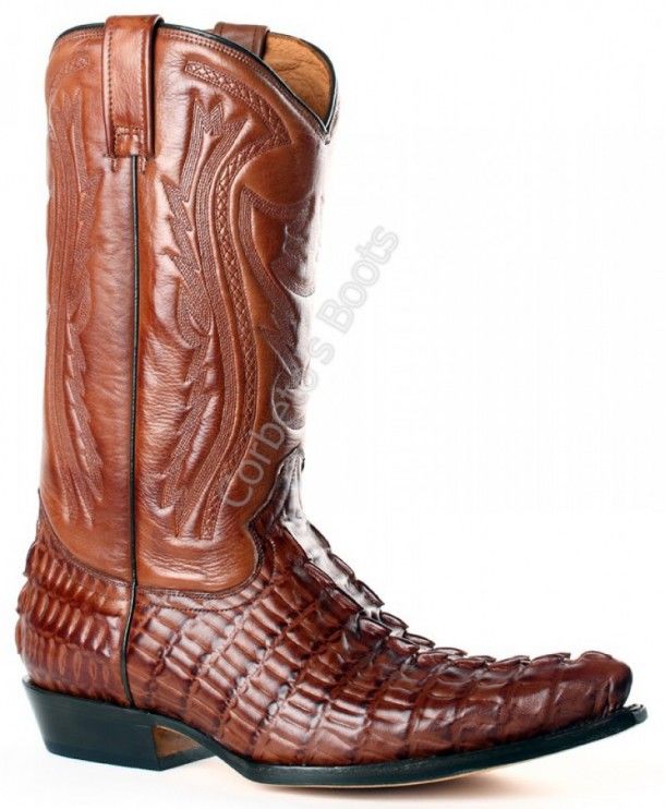 1064 Cola África Café-Suaty Café | Buffalo Boots mens brown printed caiman tail leather cowboy boots