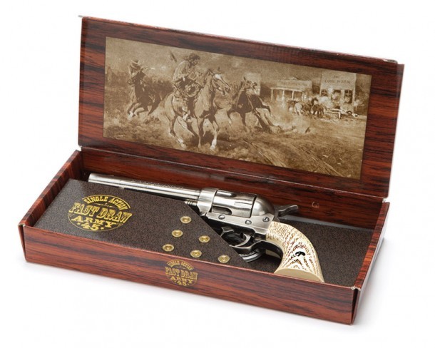 Collector vintage case edition Colt Single Action Army firegun replica with faux birch wood grip panel