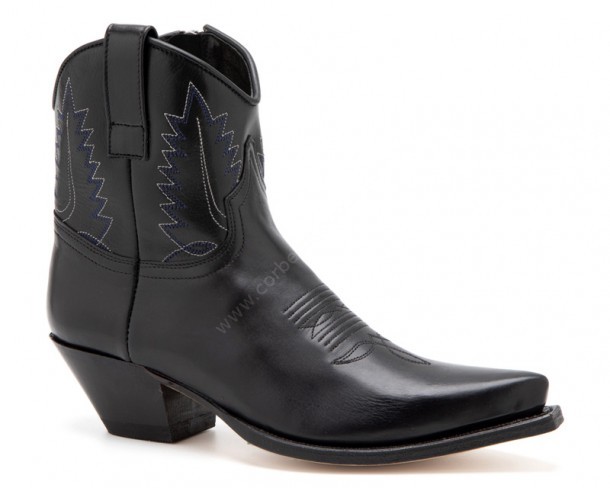Women western fashion black leather fine toe Sendra ankle boots