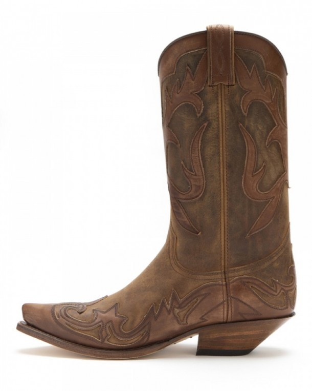 Sendra snip toe double layered brown leather ladies boots