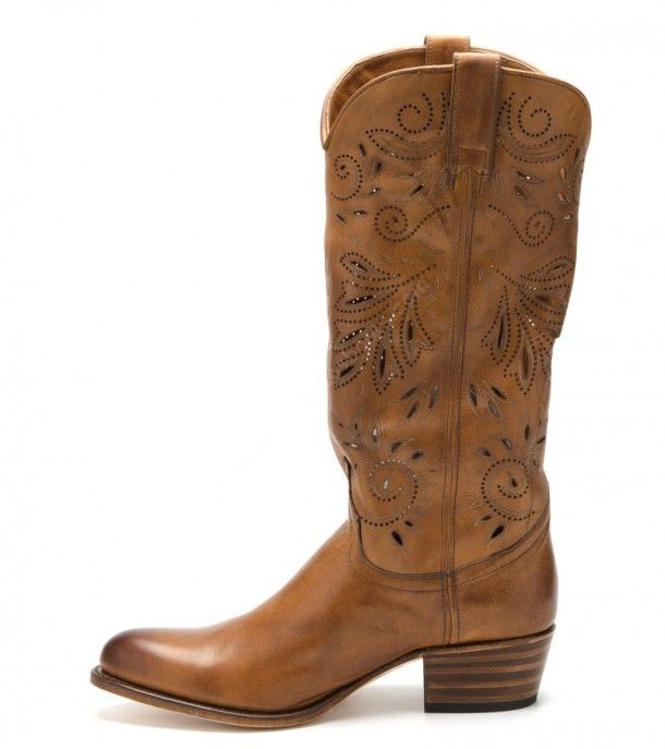 11360 Debora Salvaje Miele |Sendra womens openwork high leg cognac cowboy boots