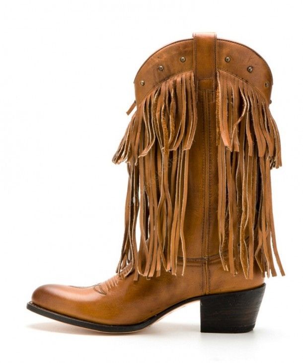 11451 Debora Salvaje Miele | Sendra womens brown honey leather cowboy boots with fringes
