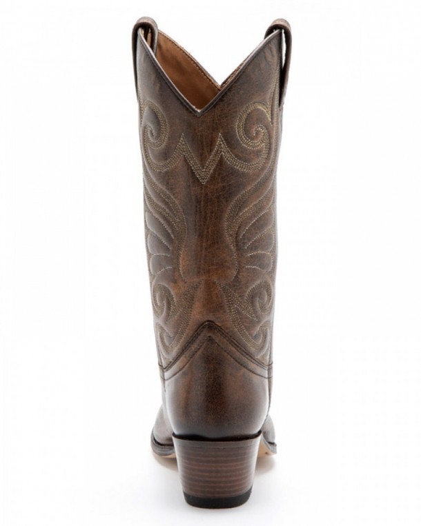 Sendra distressed cognac brown leather women rounded toe western boots