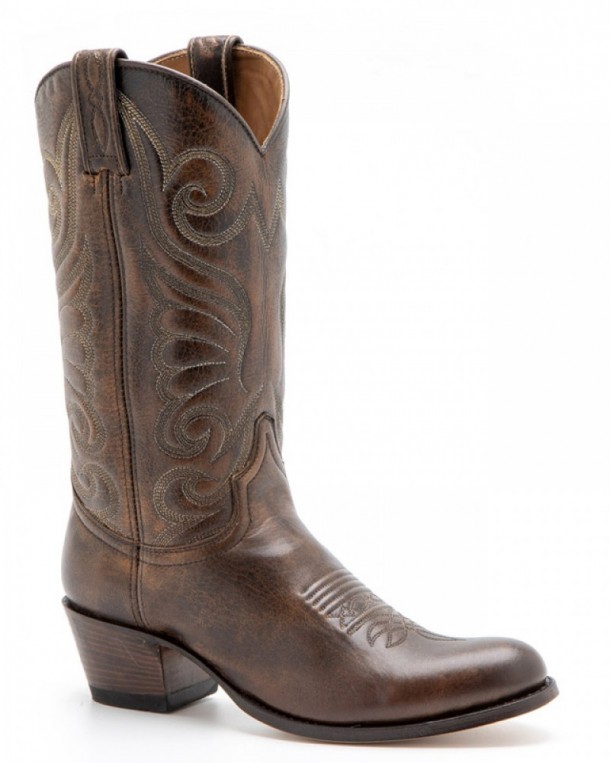 Sendra distressed cognac brown leather women rounded toe western boots