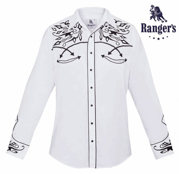Camisa cowboy blanca bordado estilo azteca Ranger