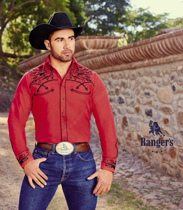 Camisa vaquera roja para hombre Ranger