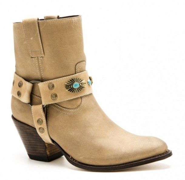 12223 Laly Floter Beig | Buy at our online shop these ladies low leg high heel beige leather Sendra fashion cowboy boots with turquoise boot straps.