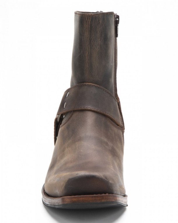 Mens Sendra short leg square toe dark brown leather boots with zipper