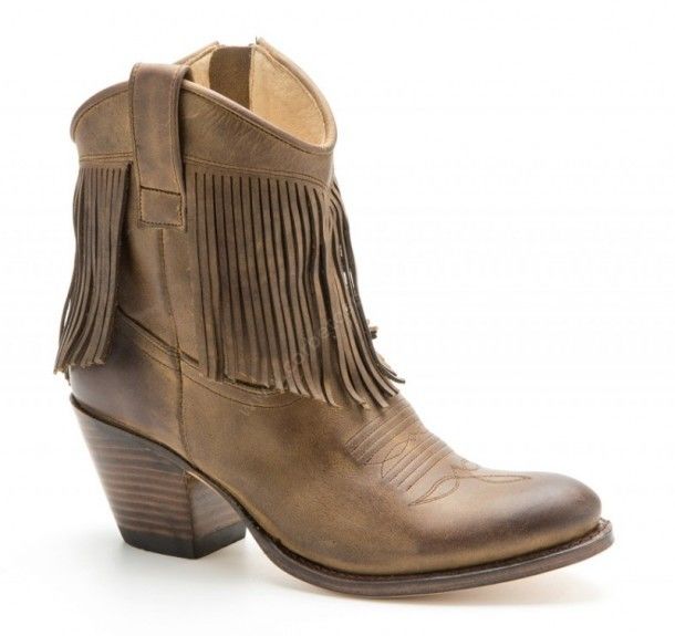 13169 Laly Floter Tang Usado Marrón | Sendra womens greased brown leather high heel boots with fringes and zipper