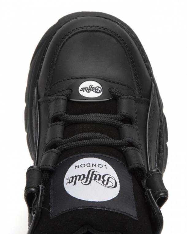 Flat shoe fashion black leather Buffalo London platforms