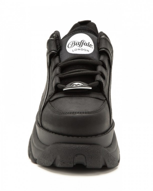 Buffalo London black leather platform sneakers with laces for women and men