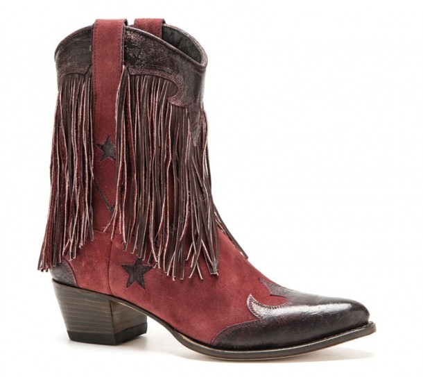 Wine suede mid calf women Sendra boots with fringes