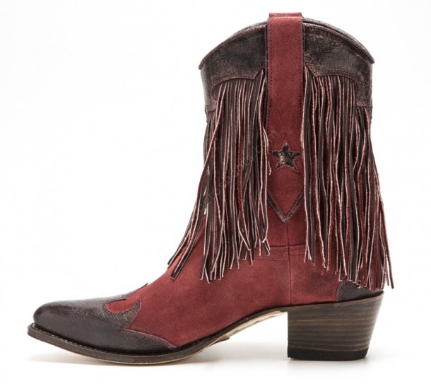 Wine suede mid calf women Sendra boots with fringes