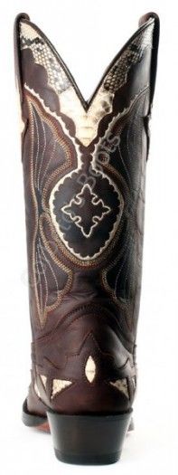137 Riporto Cafe-Piton Natural | Go West ladies fine toe brown leather and snake skin cowboy boots