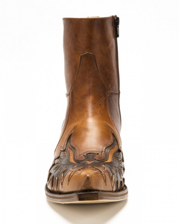 Mens tanned natural leather Sendra ankle boots with brown eagle inlay
