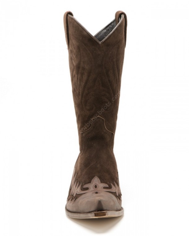 13871 Sprinter Chocolate-Softy Delave Moro | Buy from our online shop these brown suede and greased brown cowhide Sendra unisex cowboy boots.