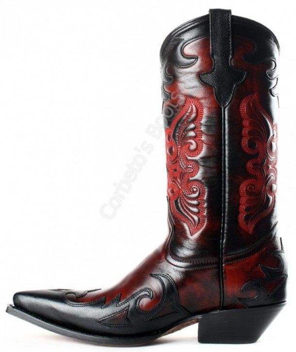 139 Juarez Dama Rouge Noir | Bota cowboy Go West para mujer combinación piel negra y roja
