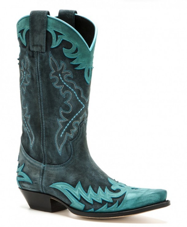 Suede blueish green Sendra western boots for women