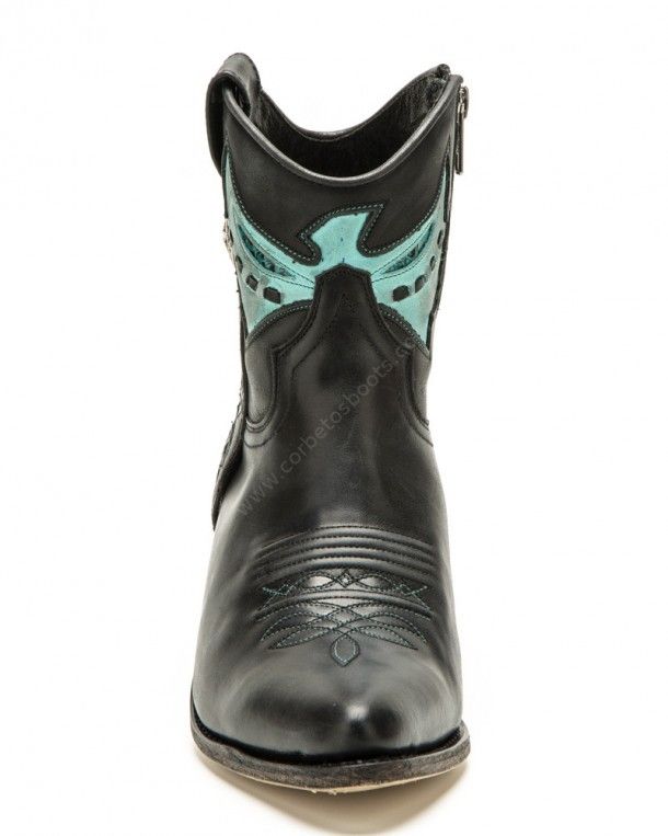 14034 Lia Olimpia Negro Lavado | Buy at our online store these Sendra western low calf boots for women with blue snake skin / lappets / zipper.