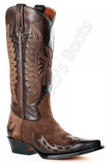 14111 Yeti Choco 16 | Buffalo Boots ladies combined brown cow leather high leg cowboy boots