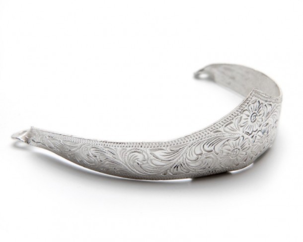 Silver shine cowboy metallic heel guards with engravings