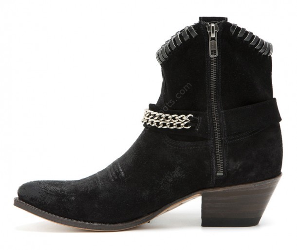 Women black suede boots with chains