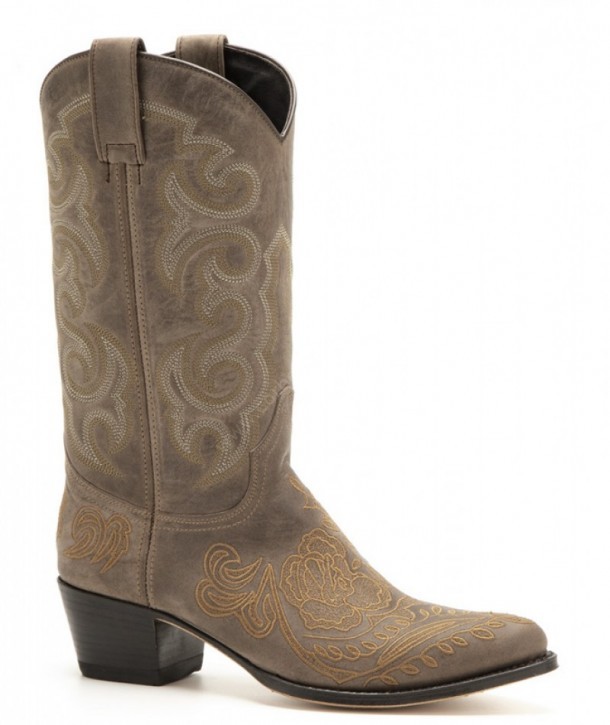 Brownish gray ladies western fashion Sendra boots with floral embroidery